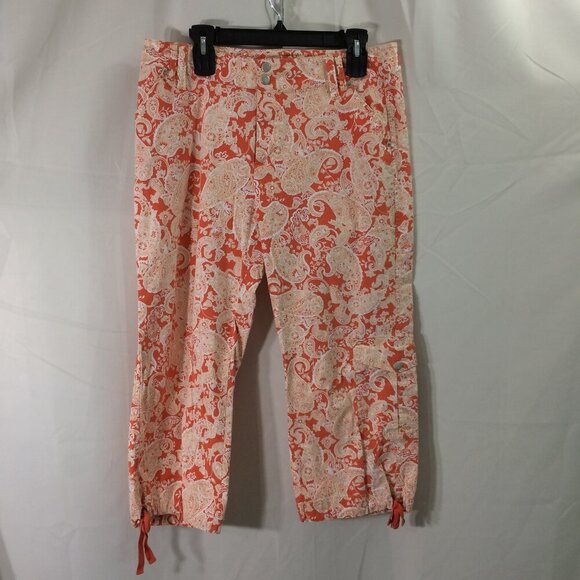 Coldwater Creek Pants - Coldwater Creek Cargo Cropped Capri Pants Orange Paisley Cotton Stretch Size 14